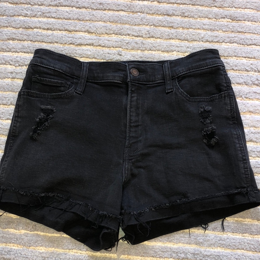 Black high rise denim shorts